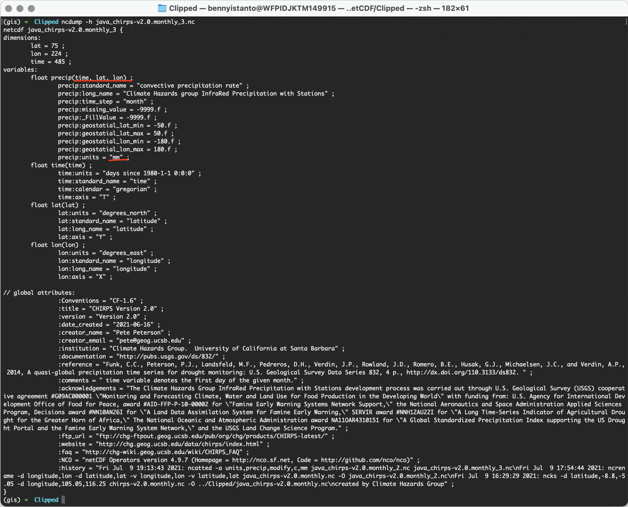 CHIRPS ncdncattedattr